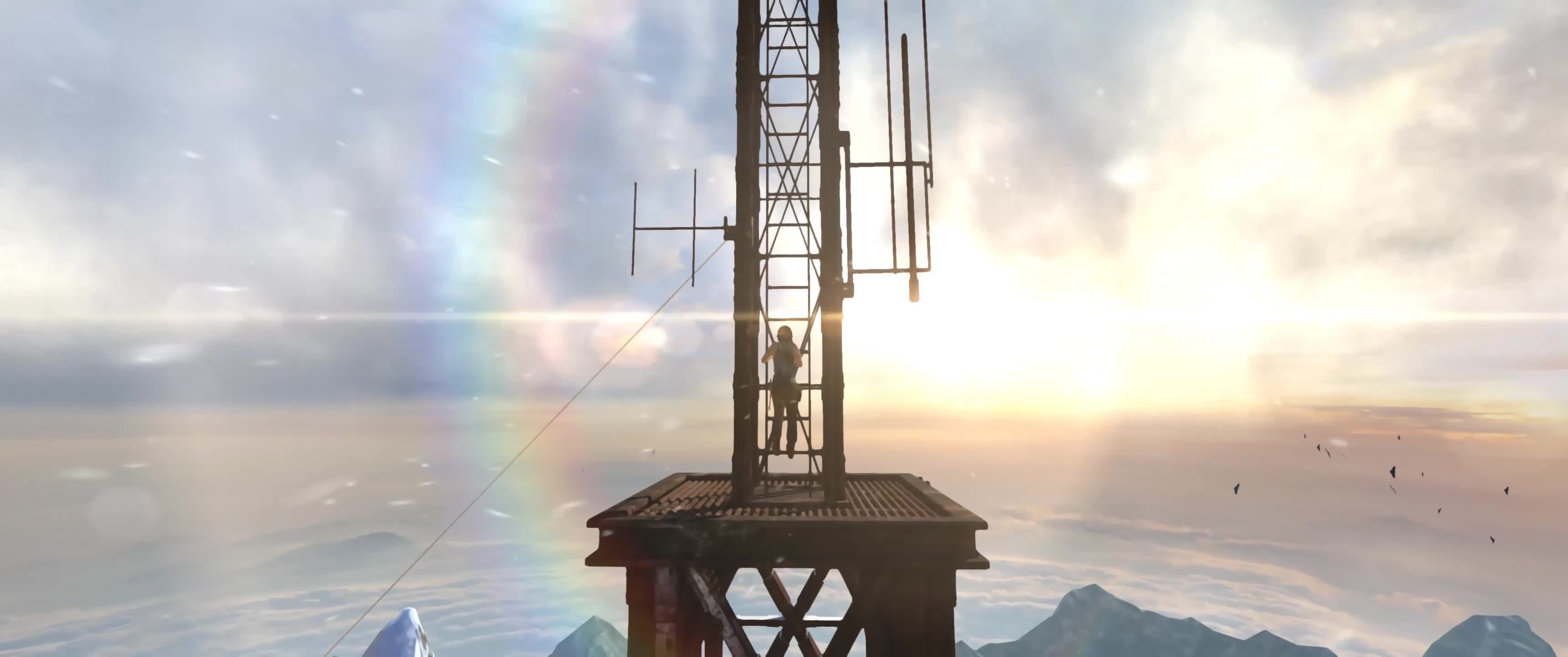 tomb raider radio tower 3440x1440 posterized