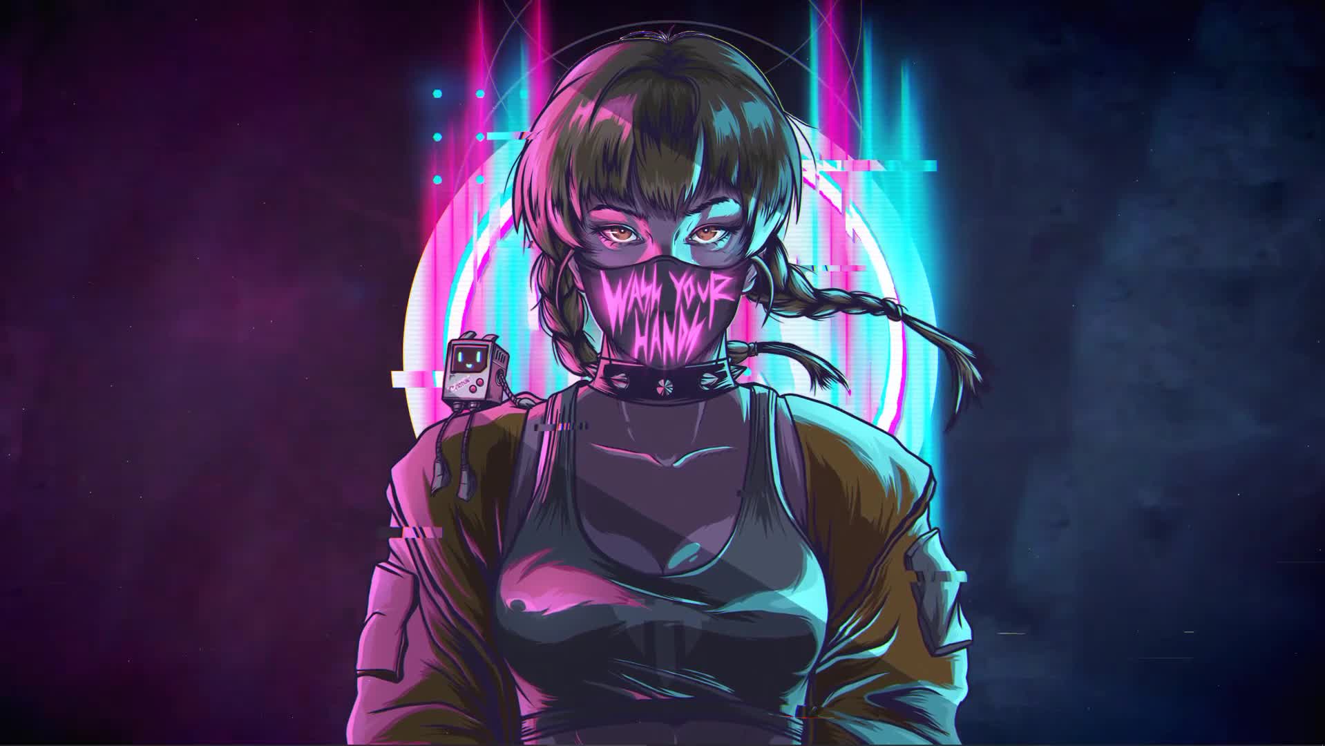 Masked Cyberpunk Girl Animated Wallpaper