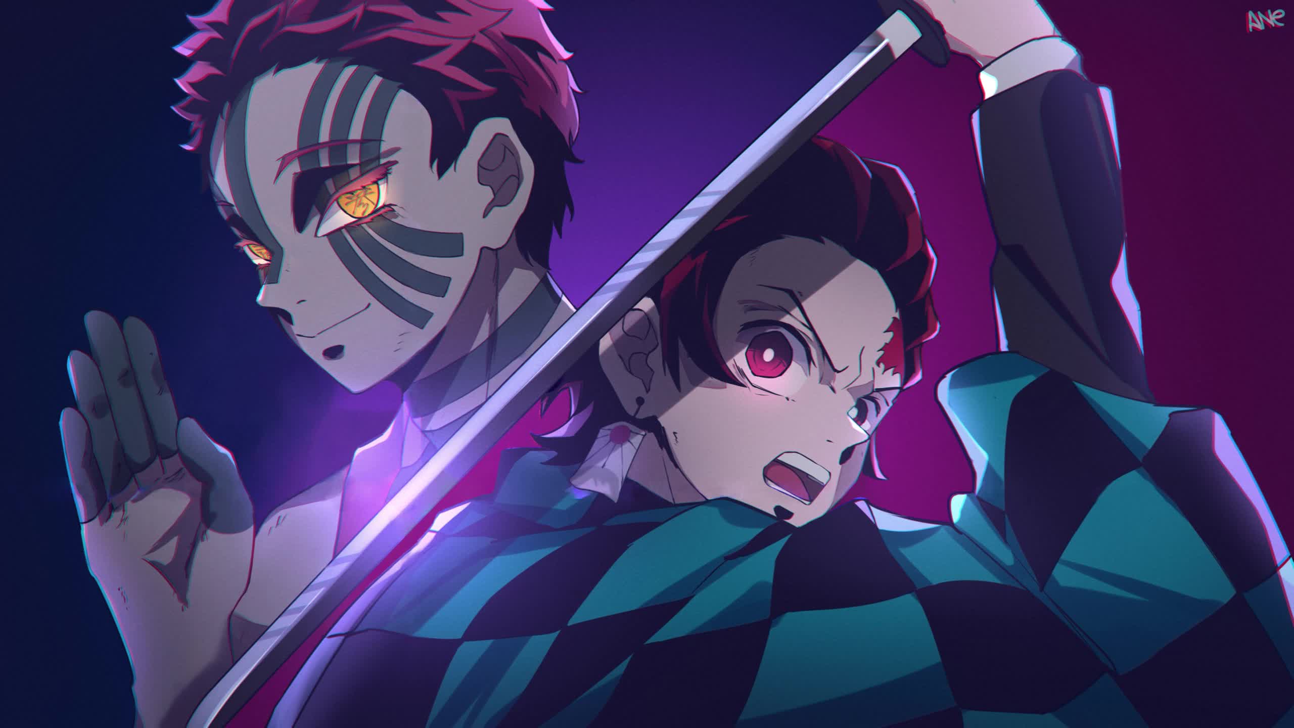 Akaza VS Tanjiro 2560x1440 Live Wallpaper
