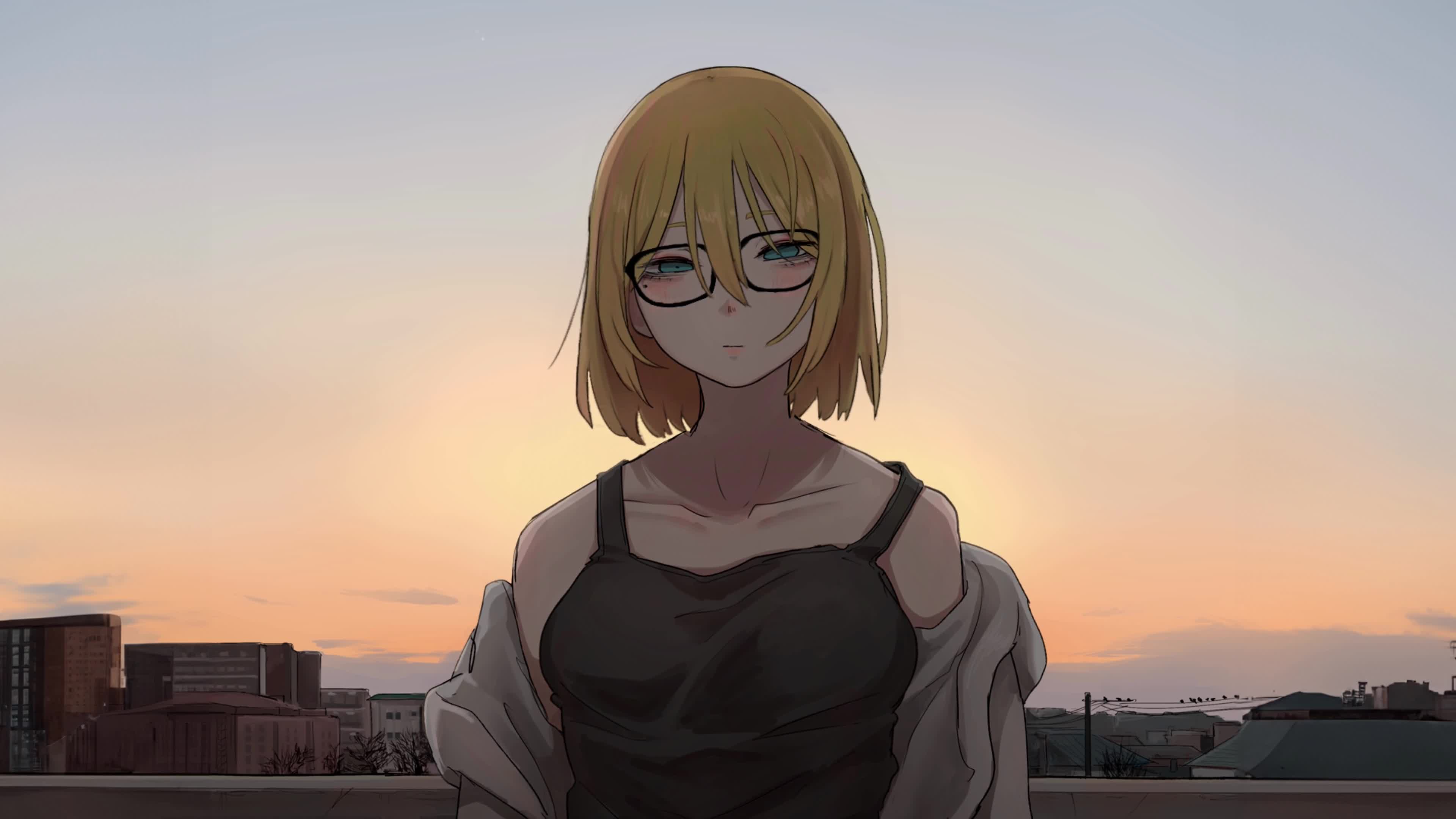 Anime Girl With Glasses 4K Live Wallpaper
