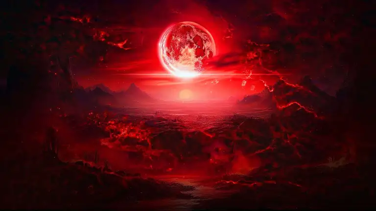 Crimson Moon Over Fiery World Live Wallpaper