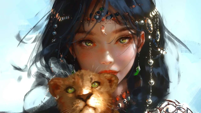 Wlop Girl And Baby Tiger Remastered Live Wallpaper